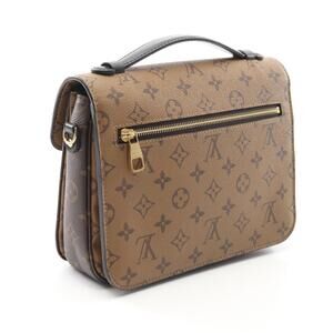 Louis Vuitton Brown Pochette Leather Handbag Black Reverse Monogram Metis